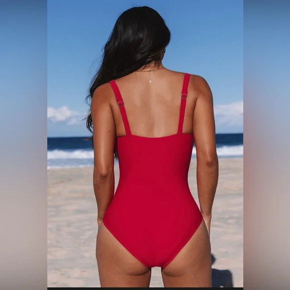 Cupshe Red Ruched Tummy Control
One-Piece - Picture 2 of 8